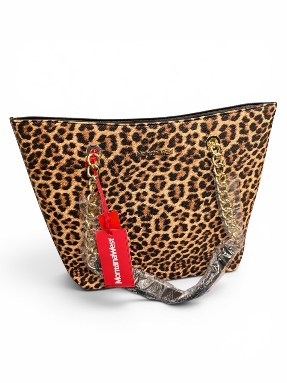 Montana West Leopard Print Tote Bag with Chain Handles